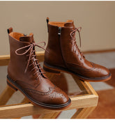 Bottes d'hiver classiques à talons bas en cuir véritable